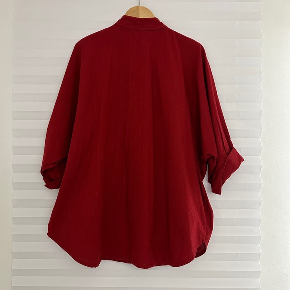 Dilemma New York Organic Cotton Mandarin Collar Oversized Tunic Shirt Red - Picture 2 of 8